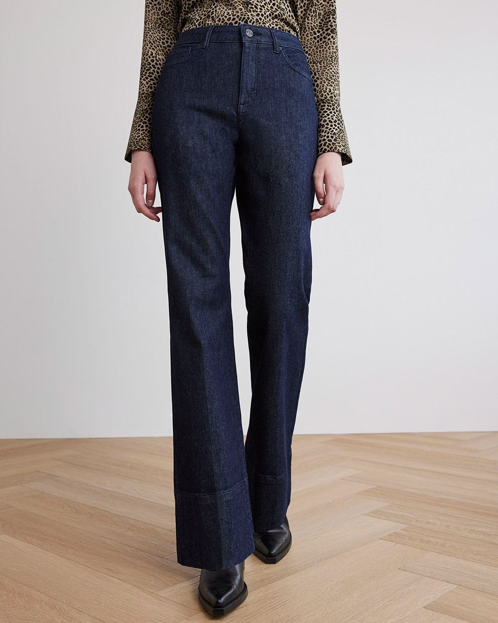 Dark Wash High-Waisted Flare-Leg Jeans