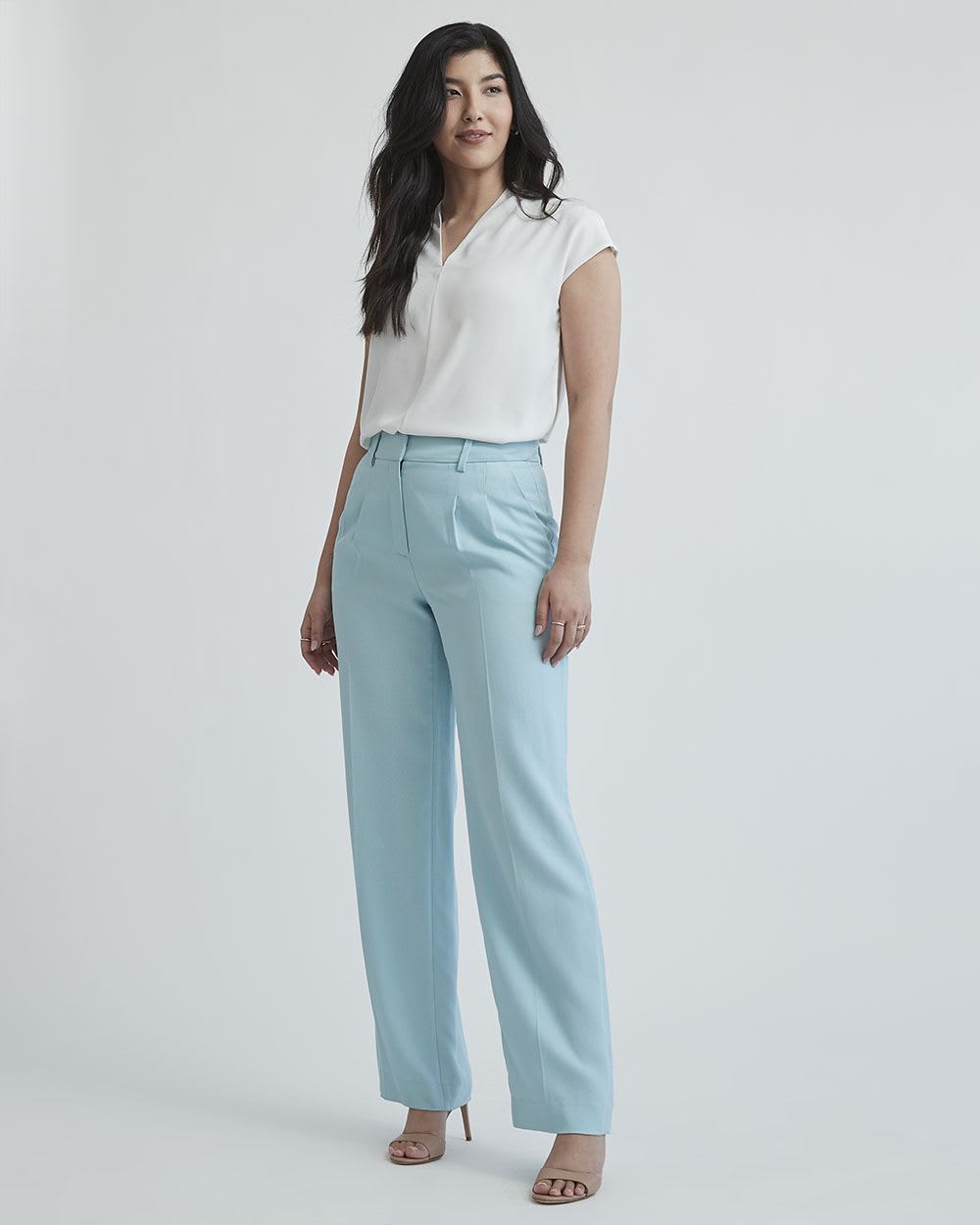 Mix-Media Extended-Sleeve V-Neck Top