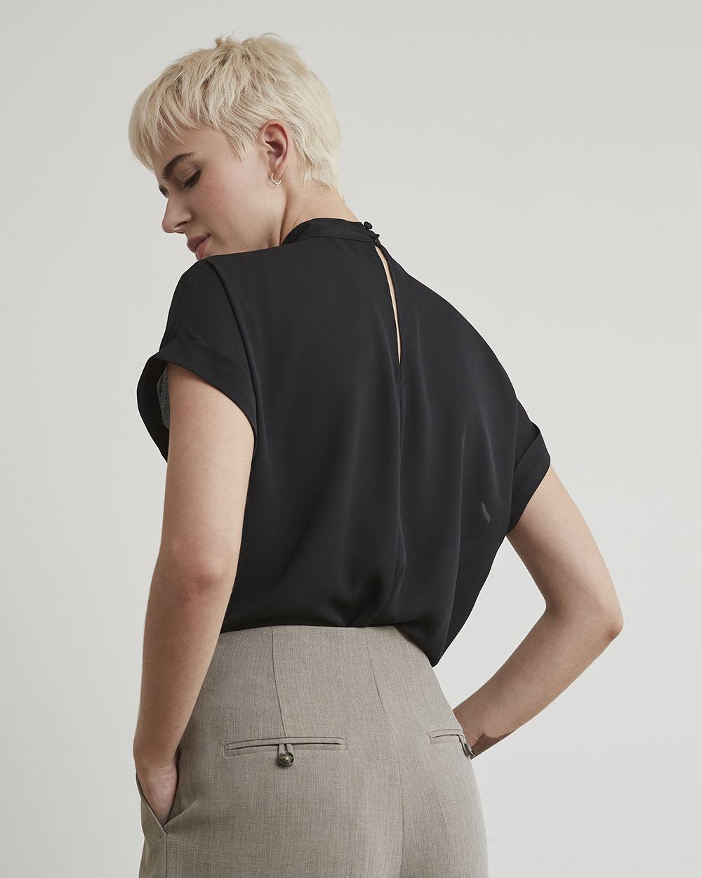 Mock-Neck Popover Blouse with Extended Sleeves