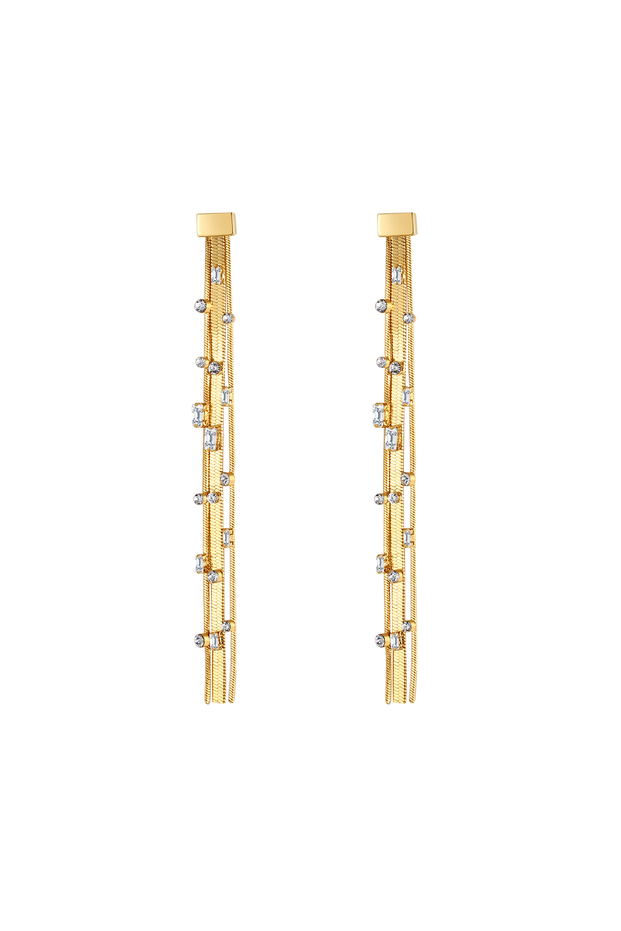 Classicharms-Gold Tassel Dangle Zirconia Earrings
