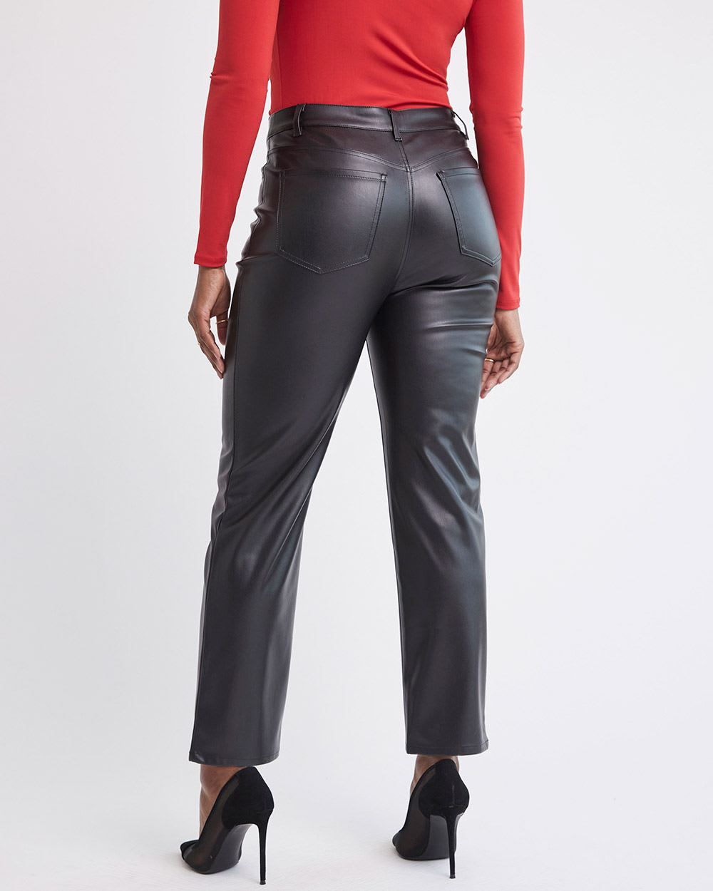 Straight-Leg High-Rise Faux Leather Pant