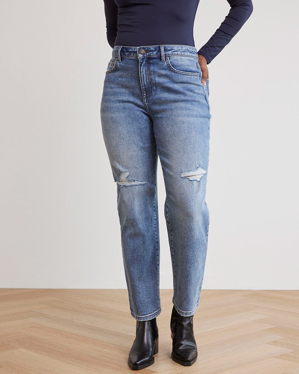 Straight-Leg High-Rise Ripped Jeans