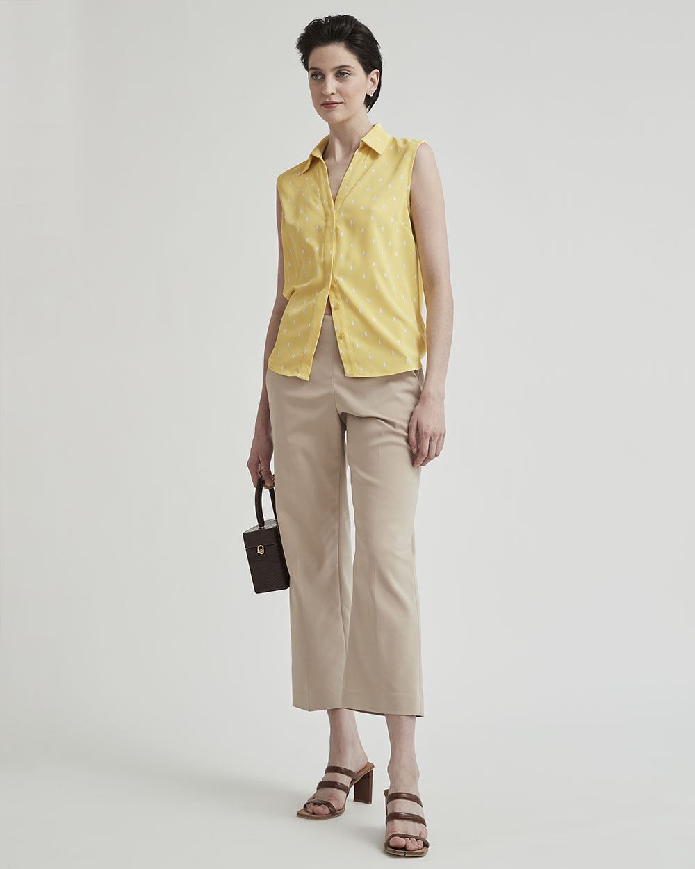 Sleeveless Buttoned-Down Sateen Blouse