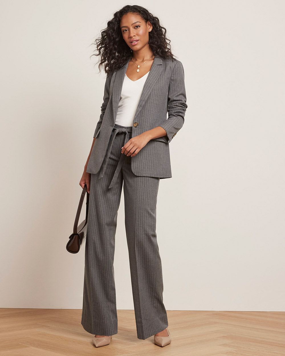 Striped Flannel One-Button Loose Blazer