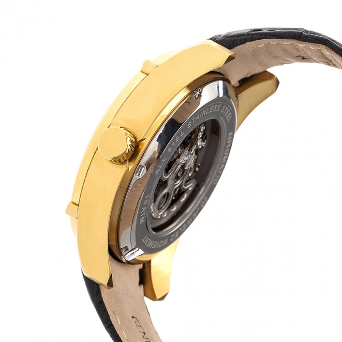 Heritor Automatic - Daniels Semi-Skeleton Leather-Band Watch - Gold/Black