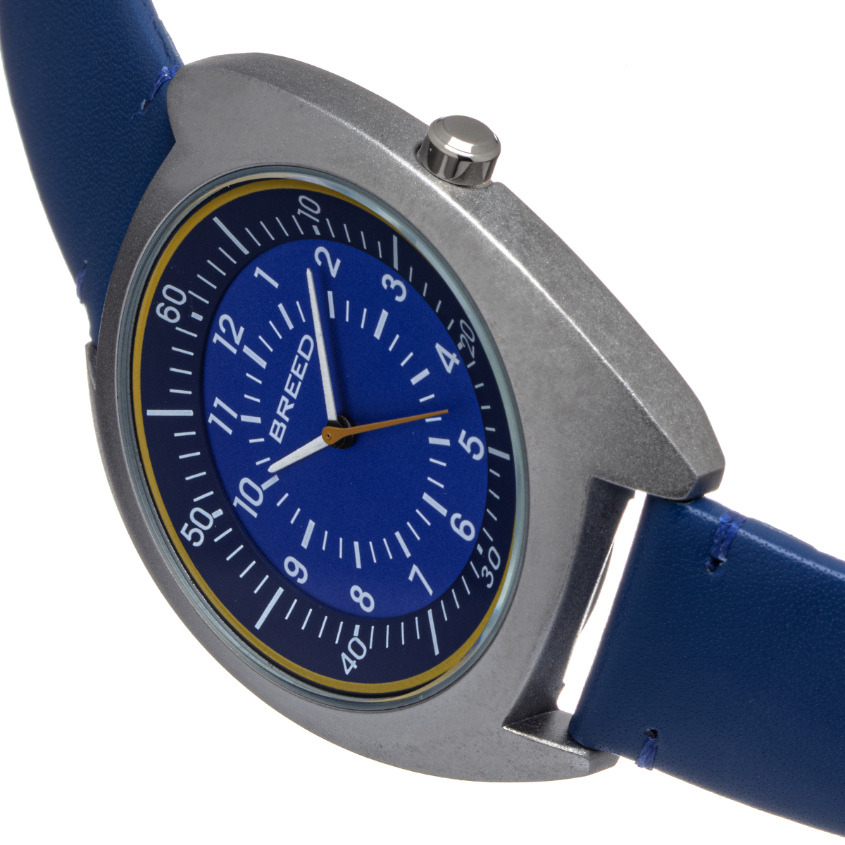 Breed - Victor Leather-Band Watch - Blue-Grey/Russet