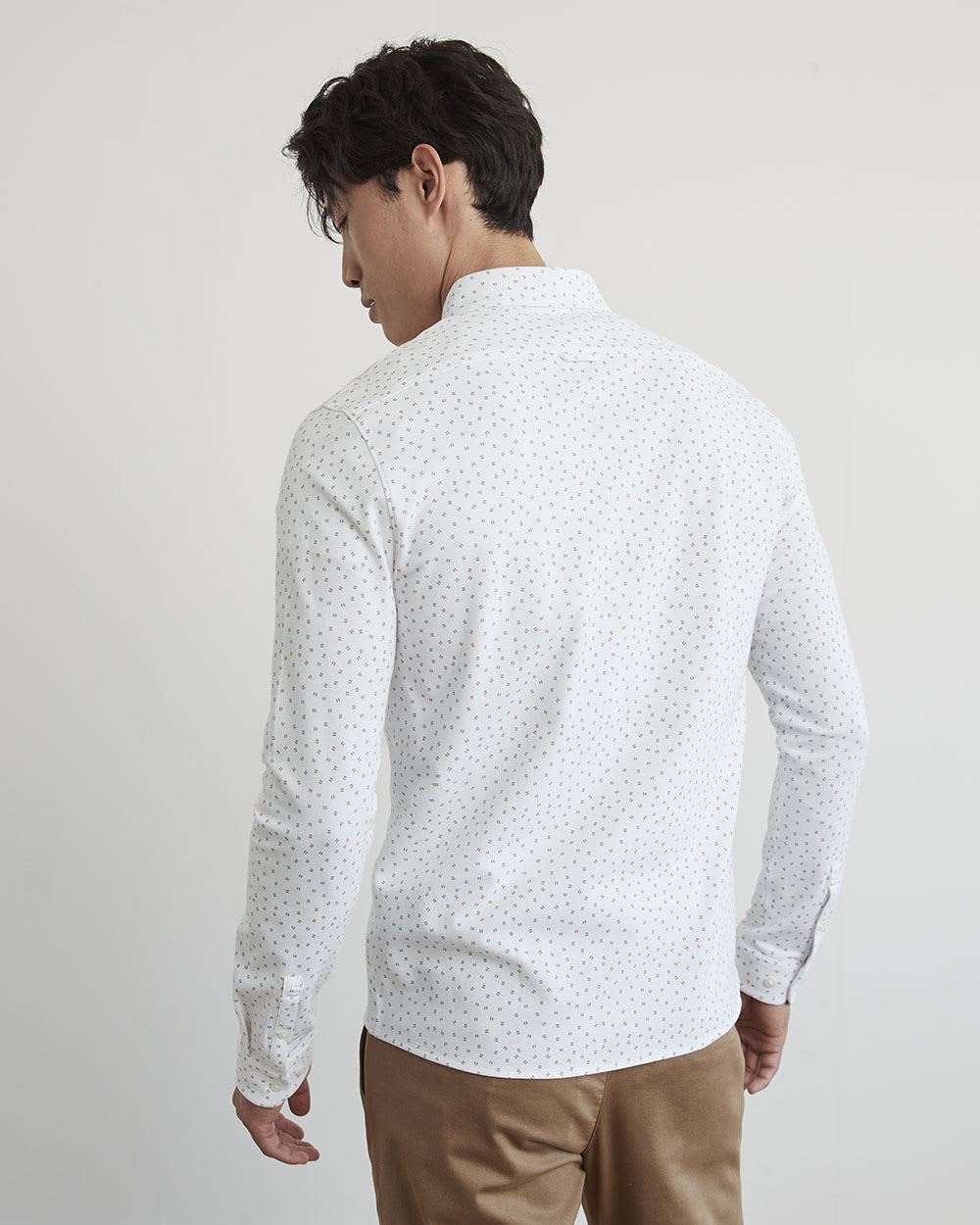 Long-Sleeve Piqué Cotton Shirt with Dots