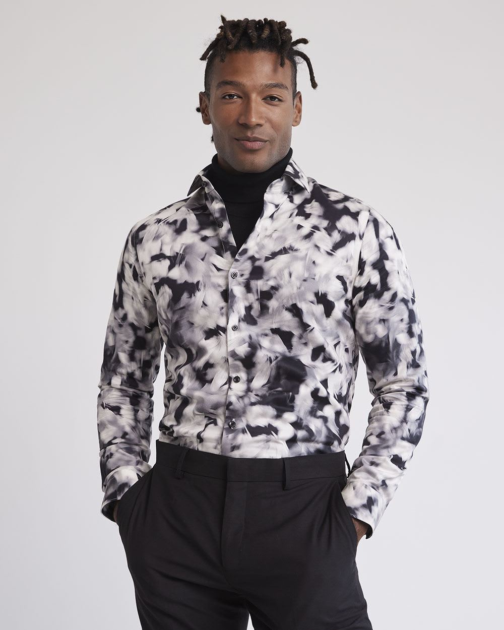 Slim-Fit Printed Sateen Dress Shirt