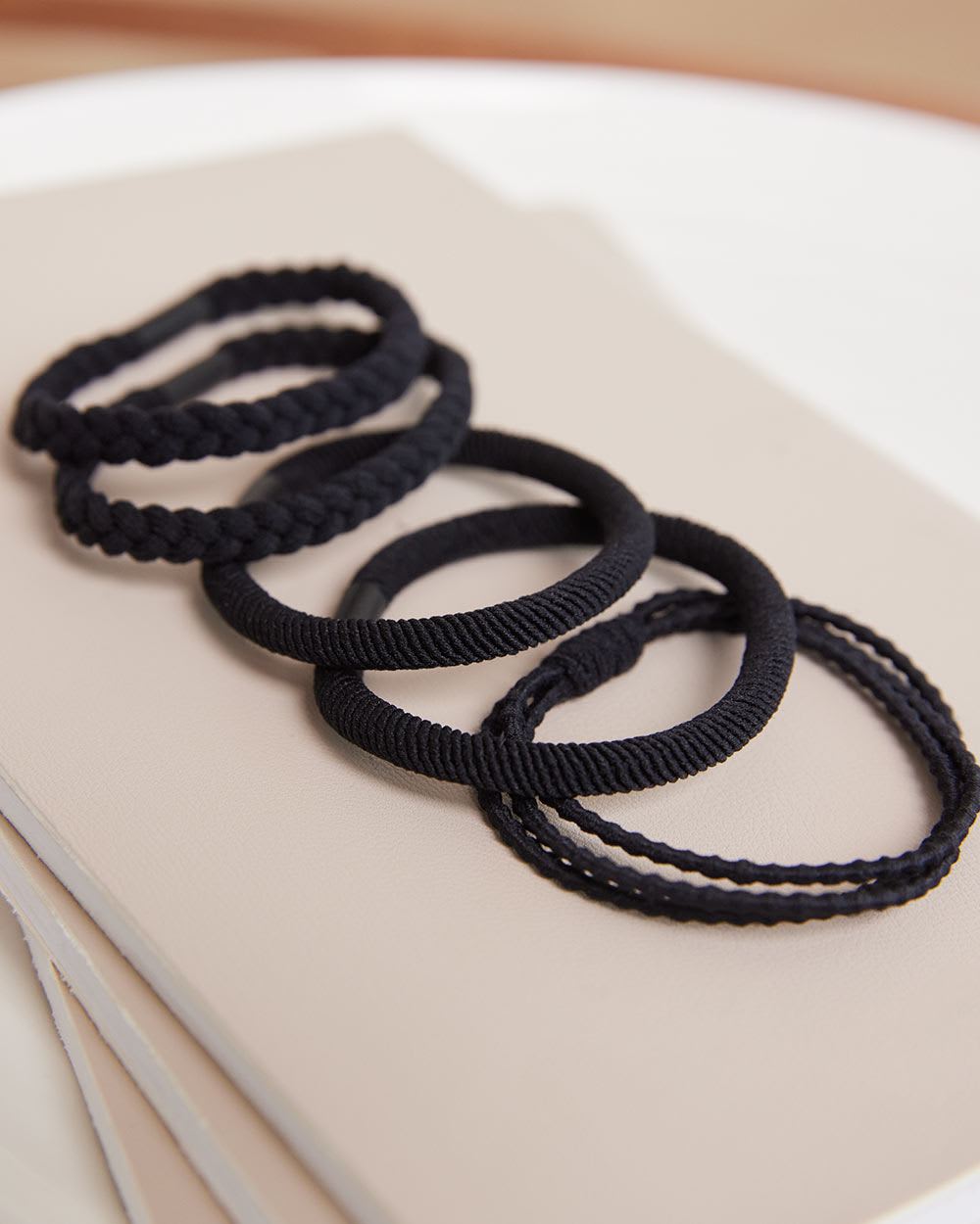 Black Textured Hair Ties, Set of 6