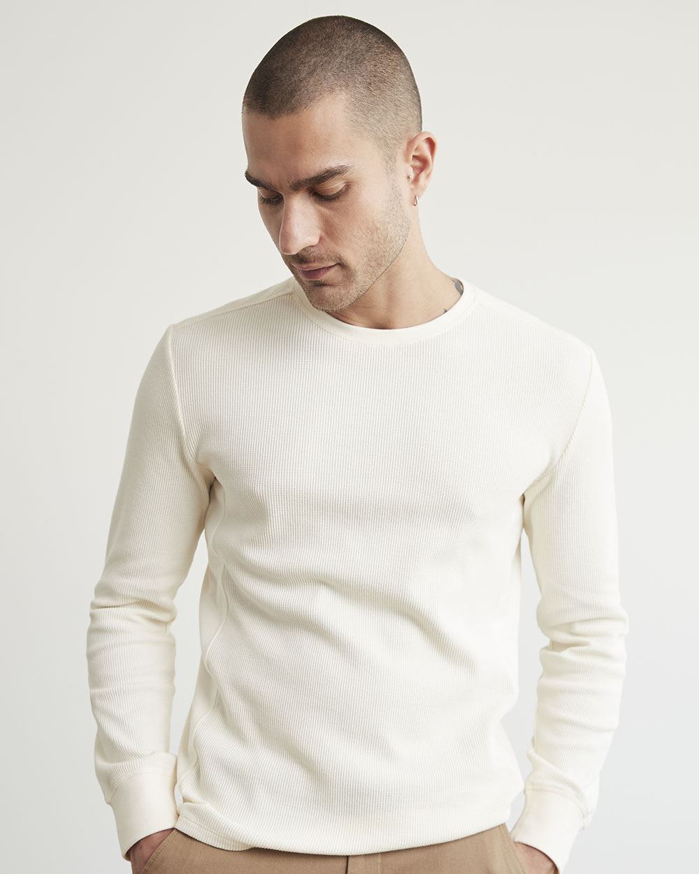 Long-Sleeve Crew-Neck Waffled Tee