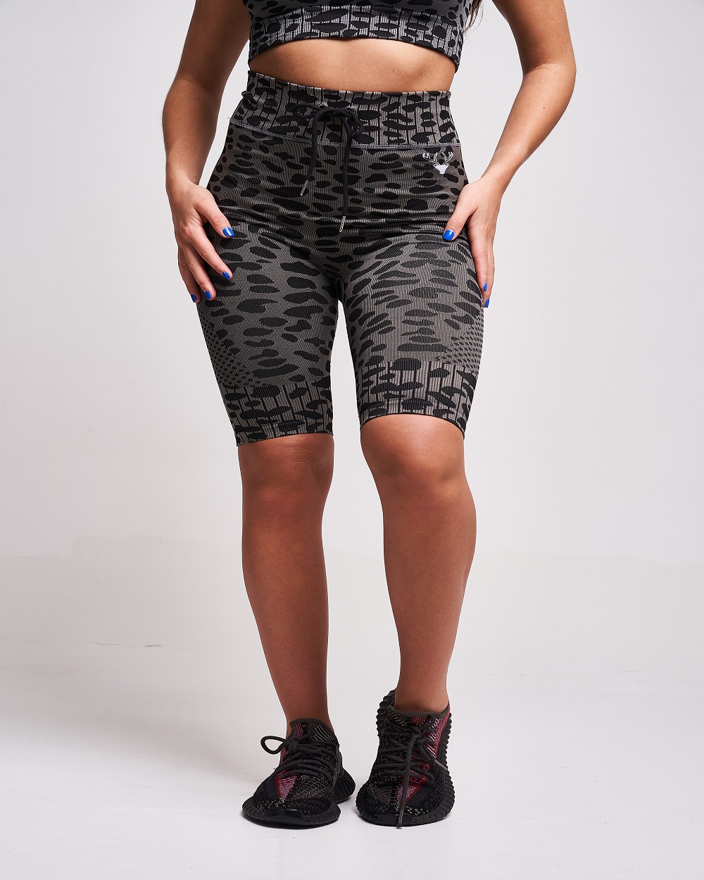 Twill Active - Neva Recycled Leopard High Waisted Cycling Short - Grey