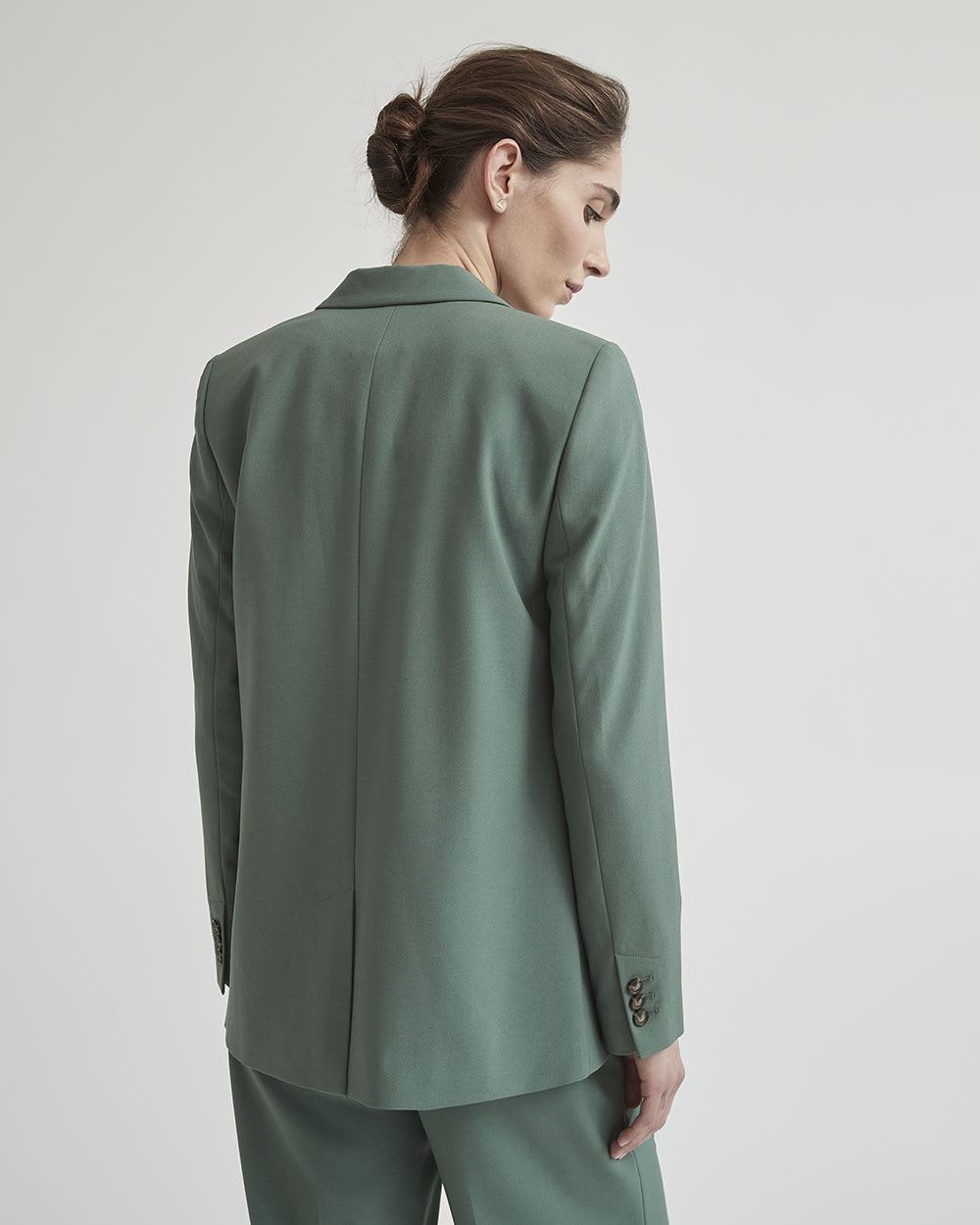 Dark Green One-Button Loose Blazer