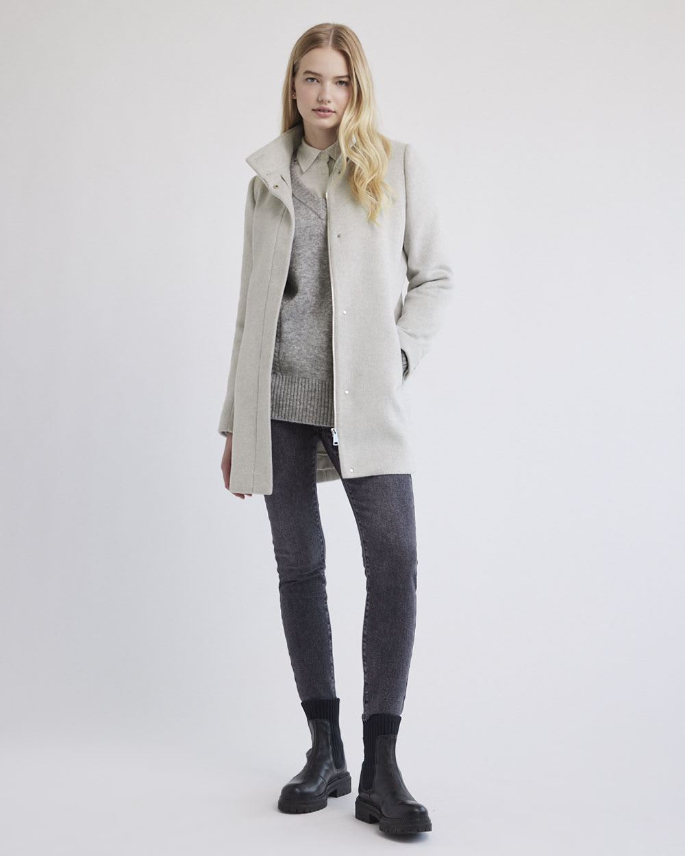 Classic Wool Coat with High Neckline