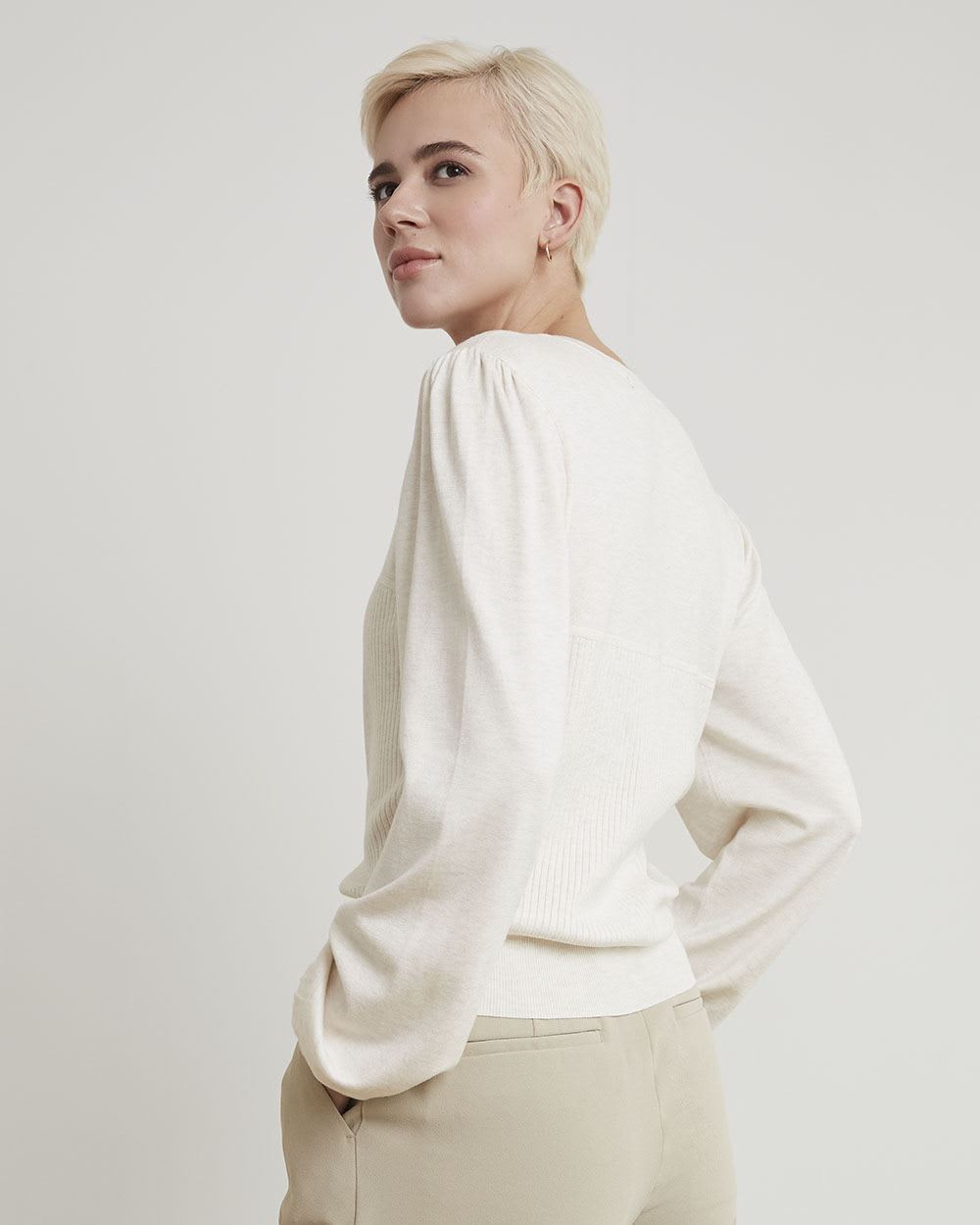 Long-Sleeve Ribbed Cardigan with Bustier Effect