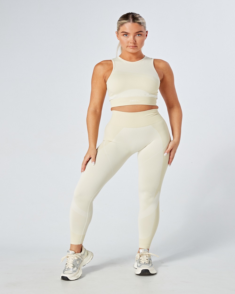 Twill Active - Recycled Colour Block Body Fit Racer Crop Top - Stone