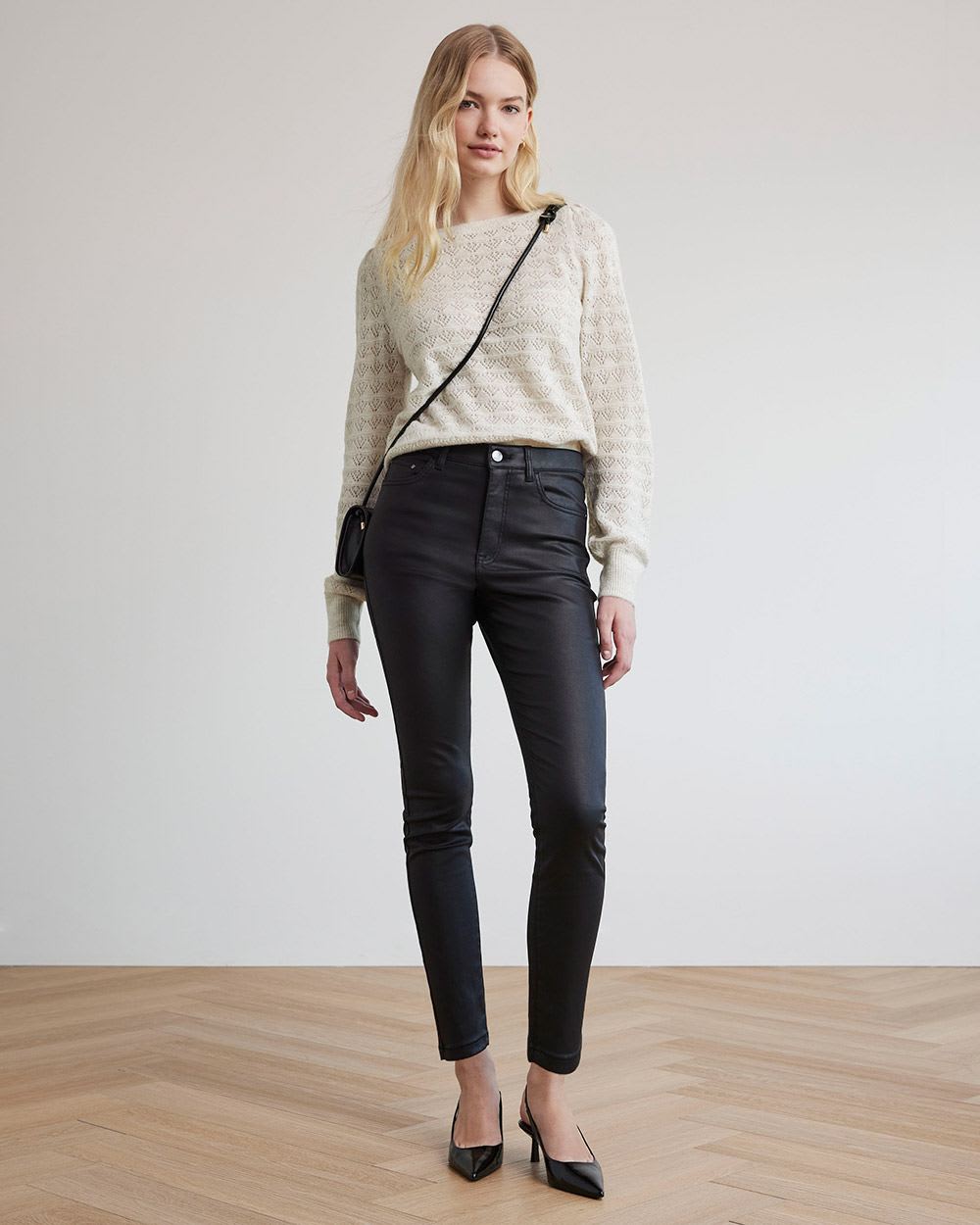 Long-Sleeve Boat-Neck Sweater with Pointelle Stitches