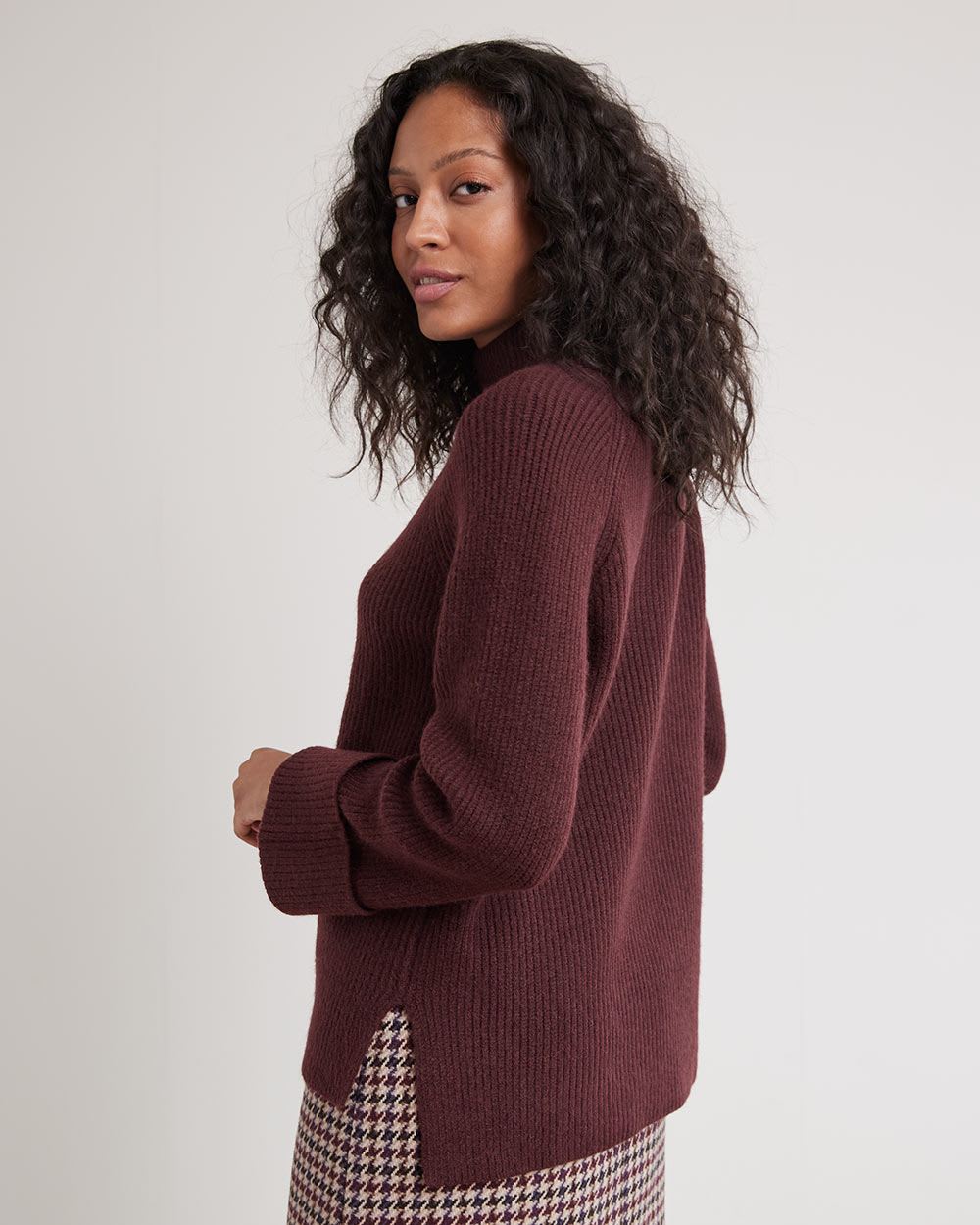 Relaxed-Fit Long-Sleeve Mock-Neck Tunic Sweater
