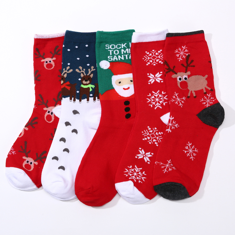 5 Pairs of Christmas Socks with Reindeer and Snowflakes (One size, sizes 5-10) - Don't AsK