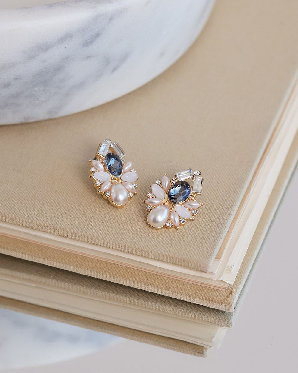 Earrings with Pearls and Shiny Stones