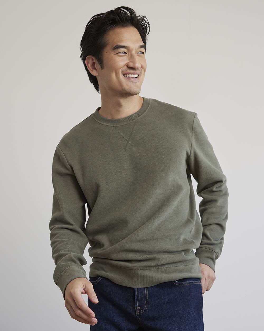 Crew-Neck Waffled-Knit Pullover