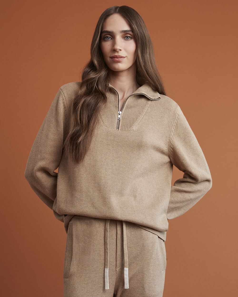 Gender-Neutral Mock-Neck Sweater with Half-Zip