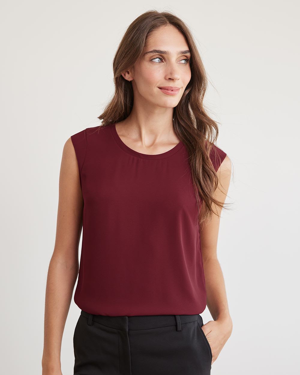 Solid Silky Crepe Cap Sleeve Blouse