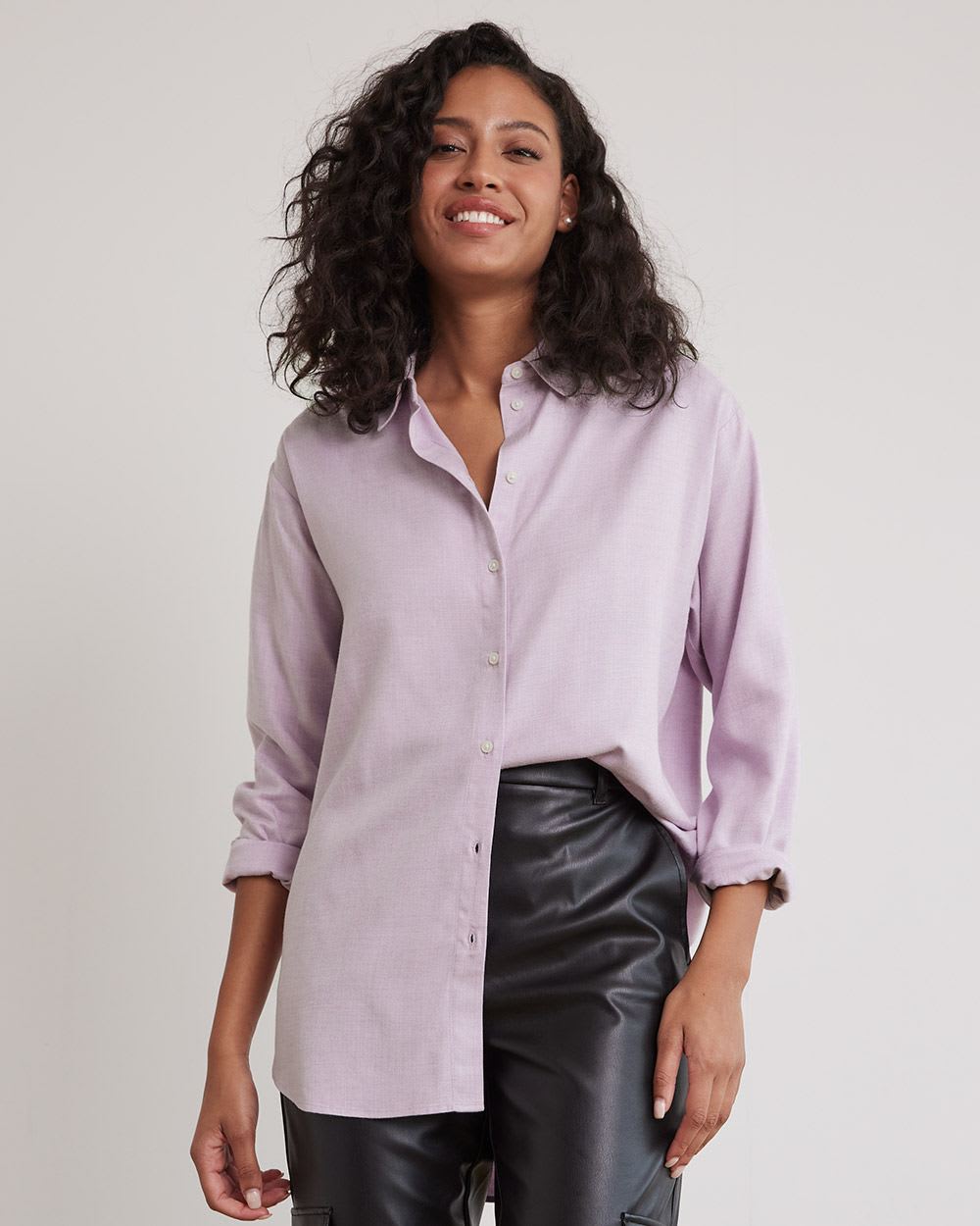 Long-Sleeve Buttoned-Down Brushed Twill Blouse