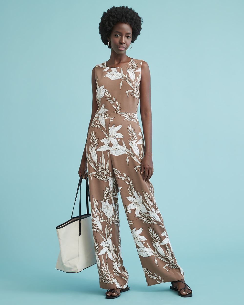 Fluid Twill Sleeveless Open-Back Jumpsuit