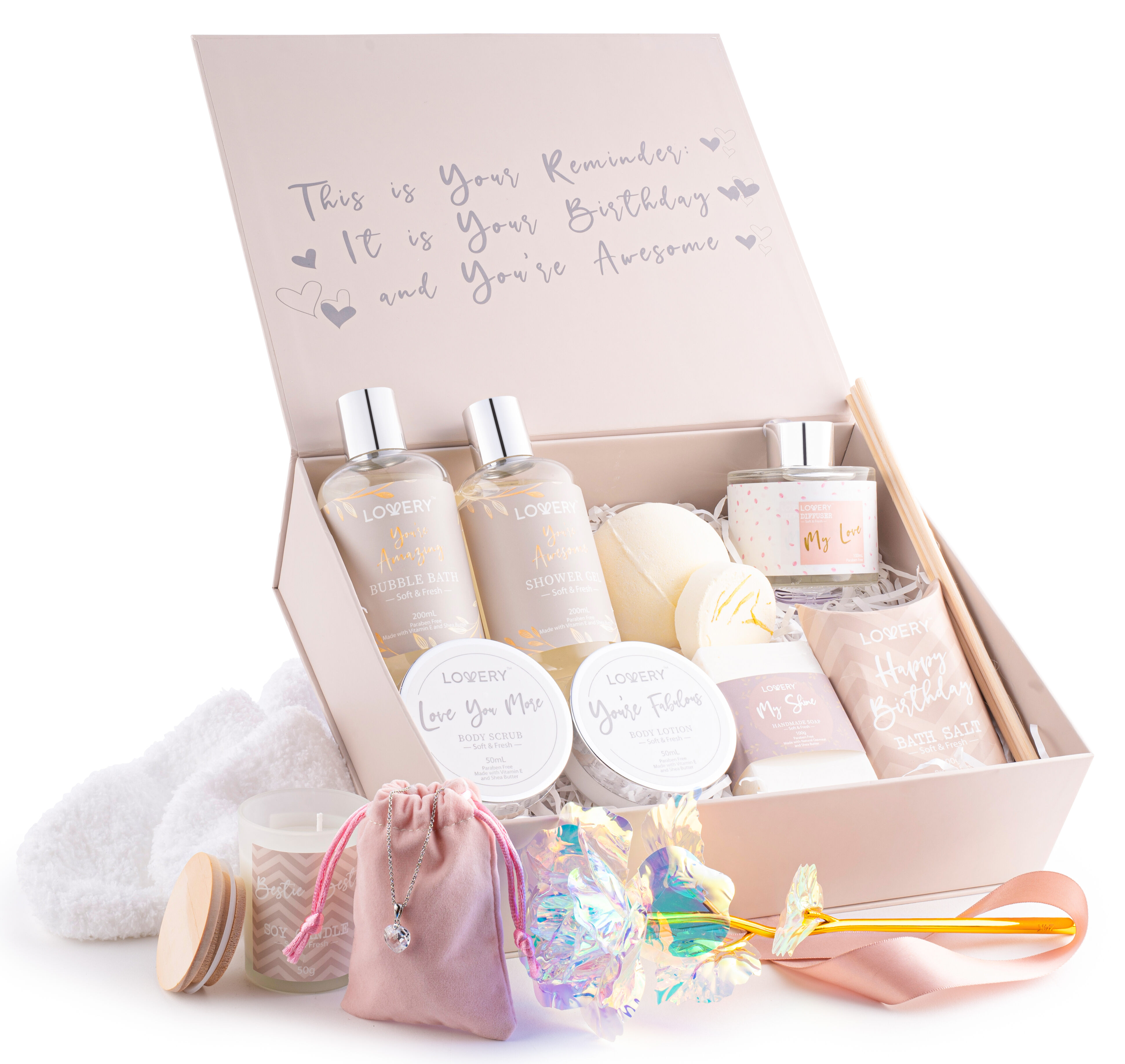 Lovery Birthday Gift Basket - Bath & Spa Gift Set For Women - Luxury Birthday Spa Gift Box