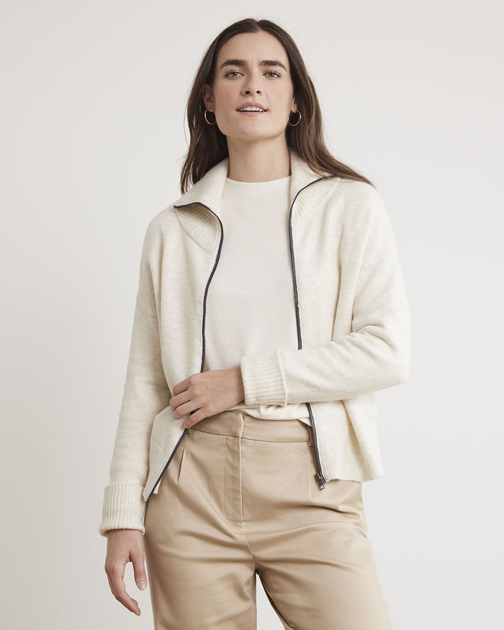 Long-Sleeve Mock-Neck Zipped Cardigan