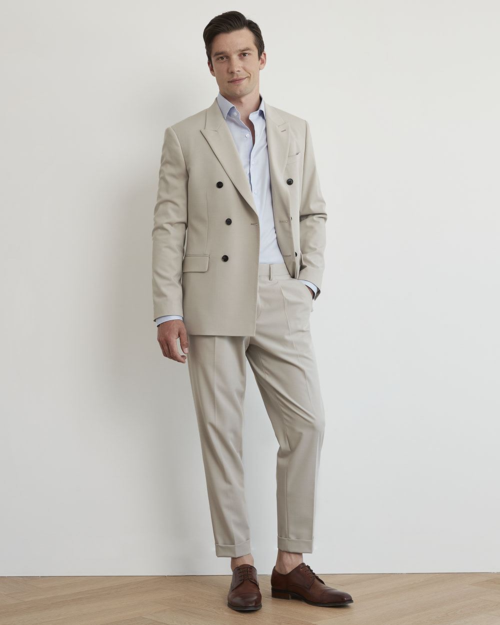 Pleated Solid Tapered-Leg Suit Pant