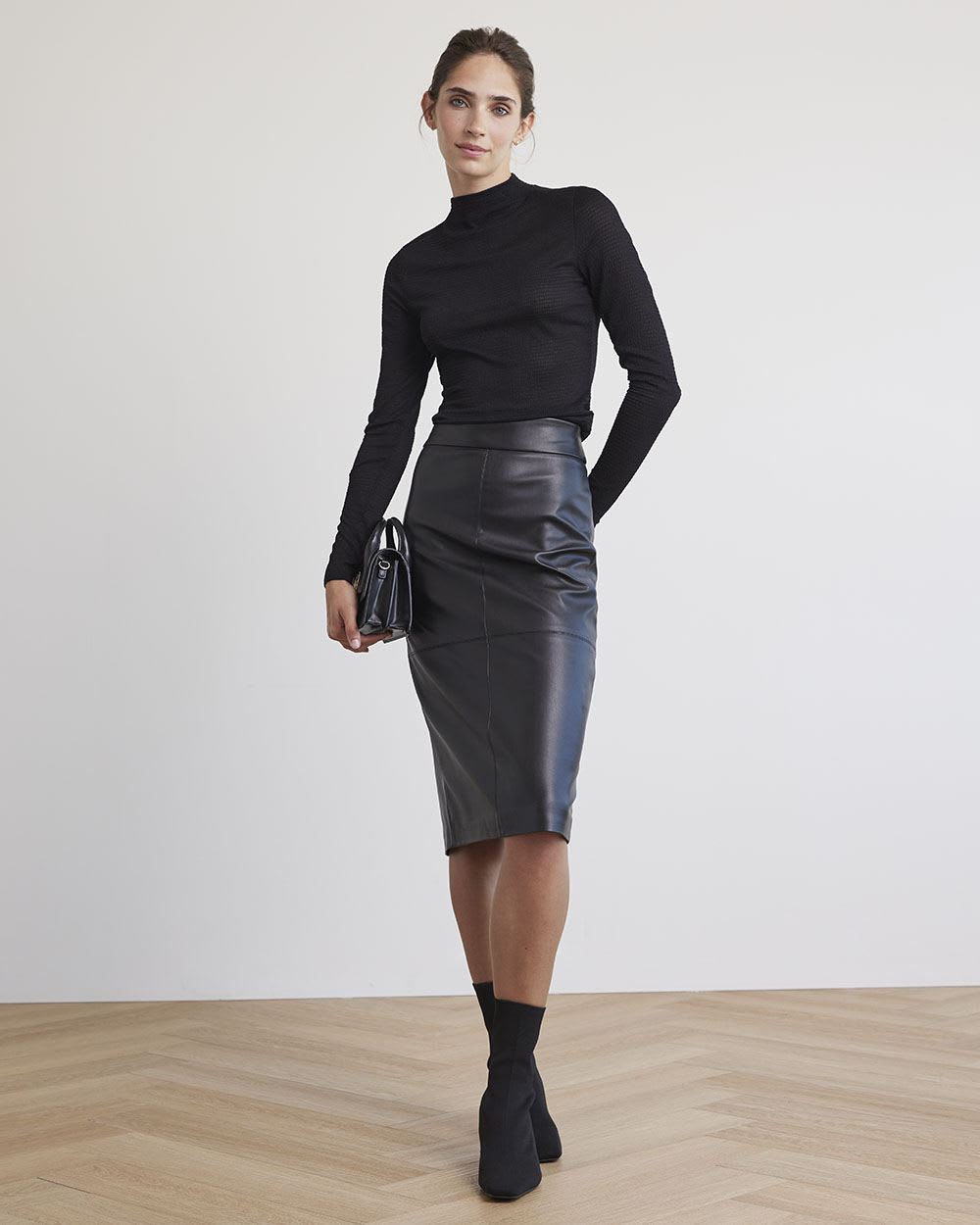 Long-Sleeve Mock-Neck Sheer Tee