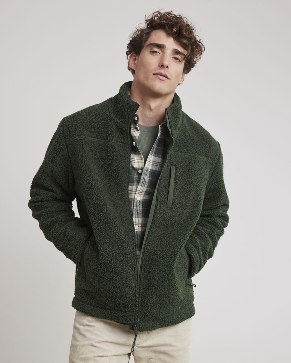 Long-Sleeve Mock-Neck Zipped Sherpa Cardigan