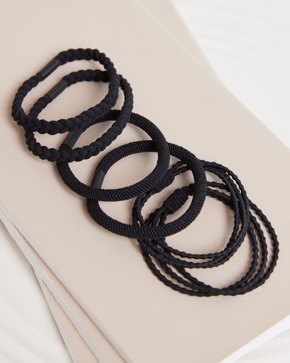 Black Textured Hair Ties, Set of 6