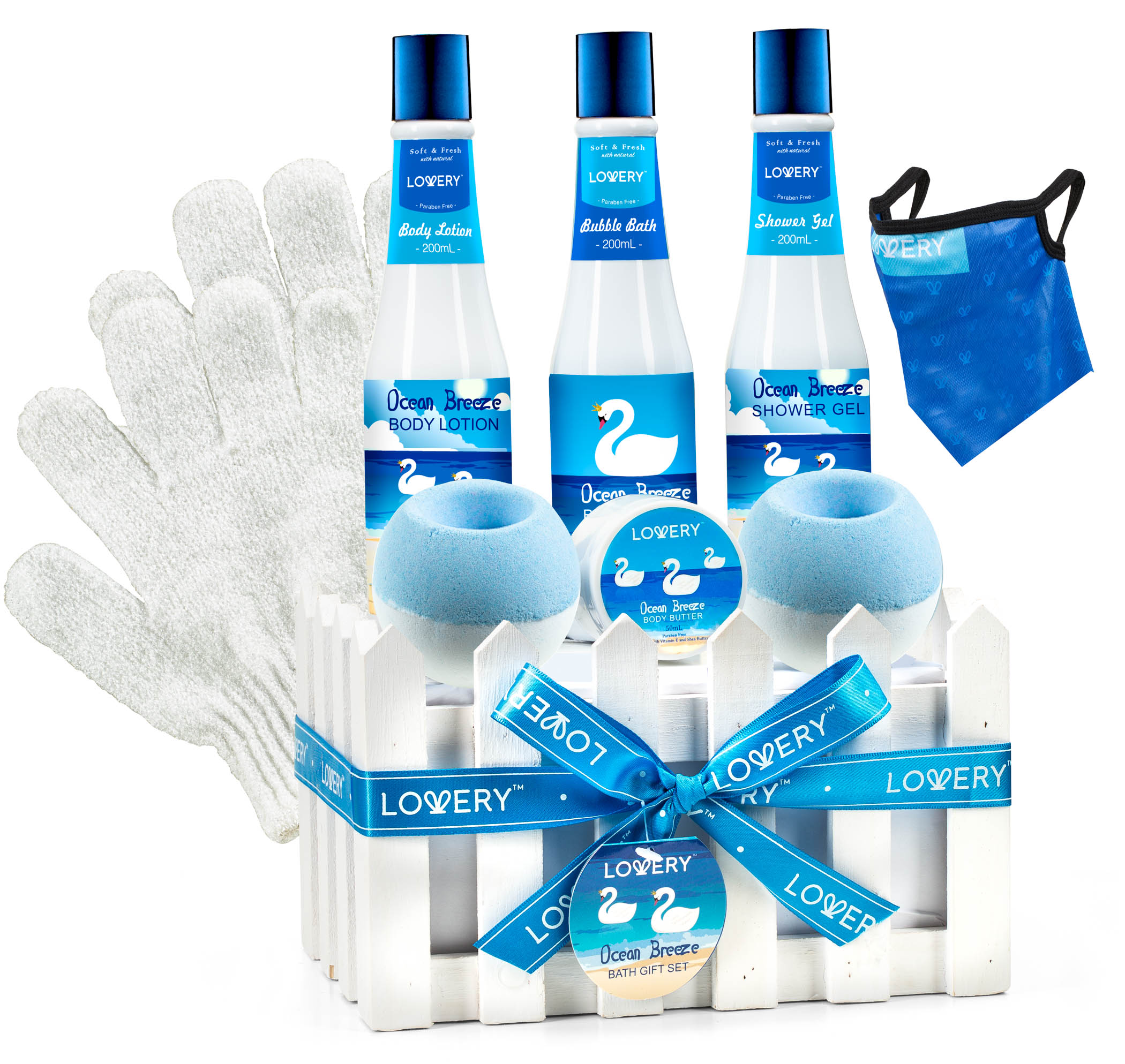 Lovery Spa Bath Set - Ocean Breeze Scent - Home Spa Gift Basket -10pc Set