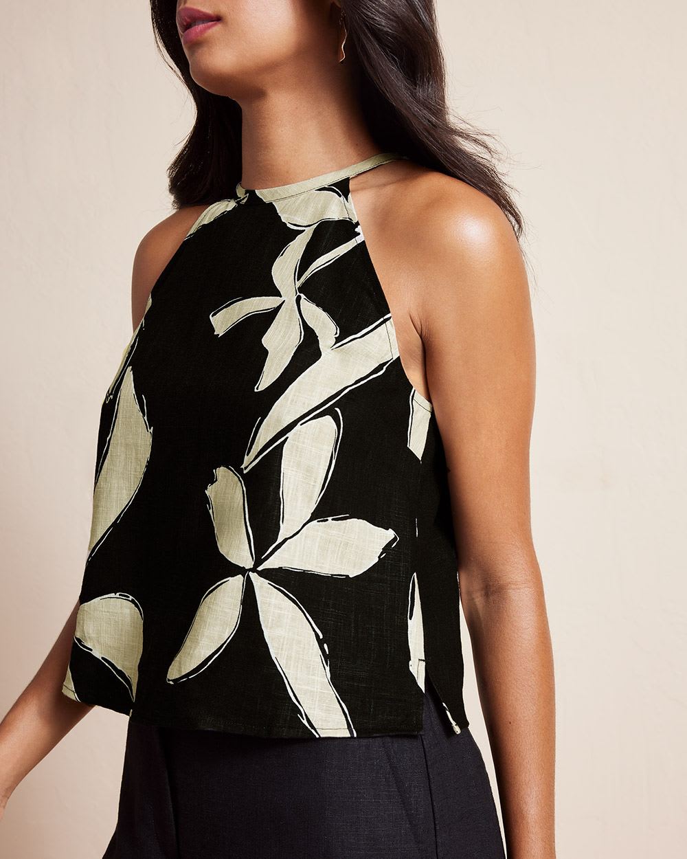 Sleeveless Halter-Neck Linen Blouse