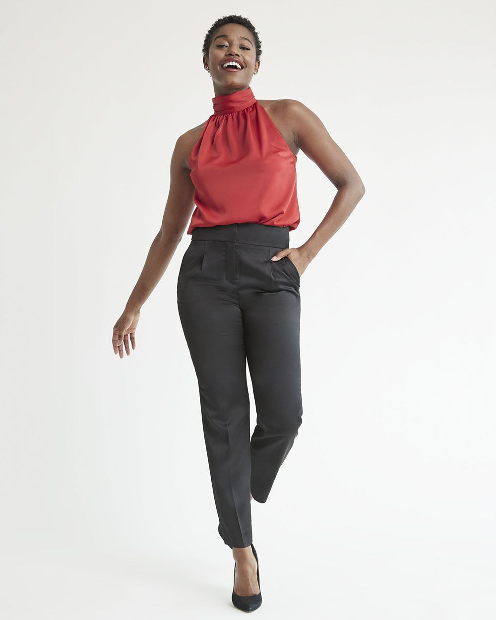 Sleeveless Halter Satin Blouse