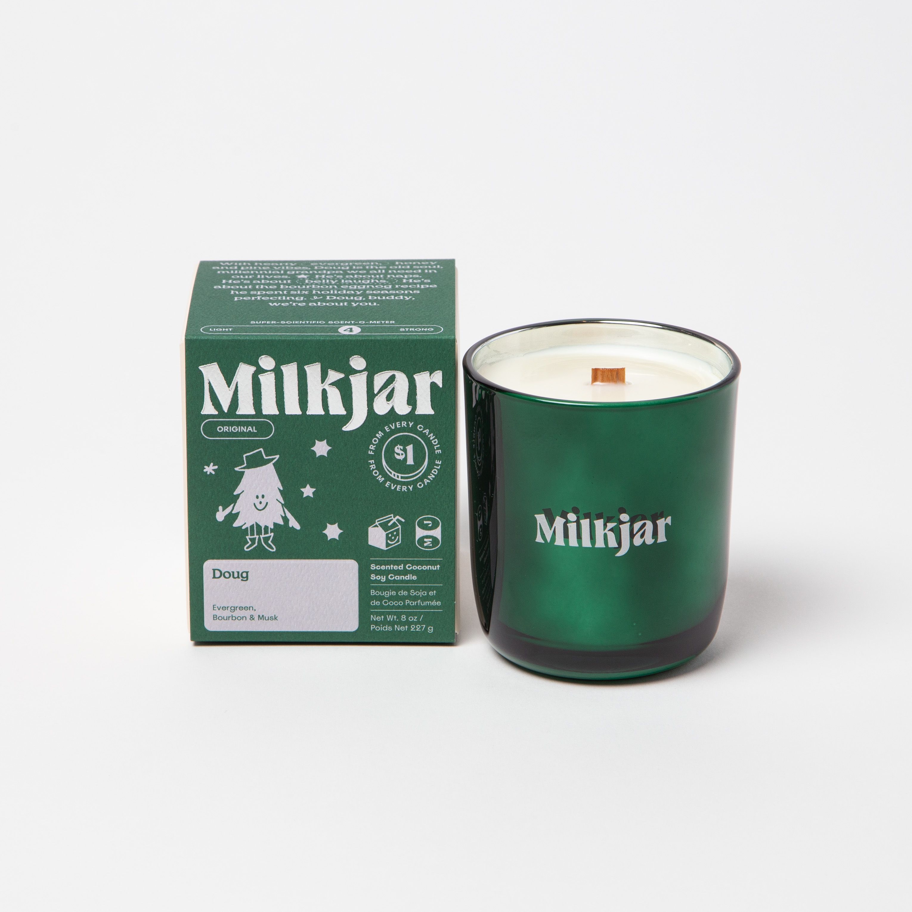 Milk Jar Doug Candle | Evergreen, Bourbon & Musk 8oz