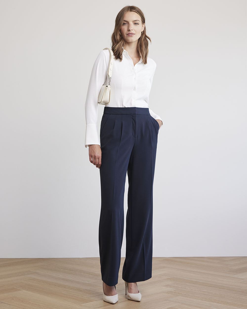 High-Rise Wide-Leg Long Crepe Pant