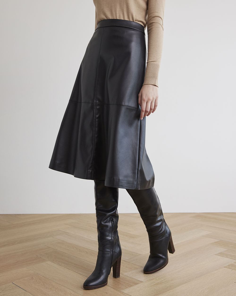 Black Faux Leather Midi Skirt