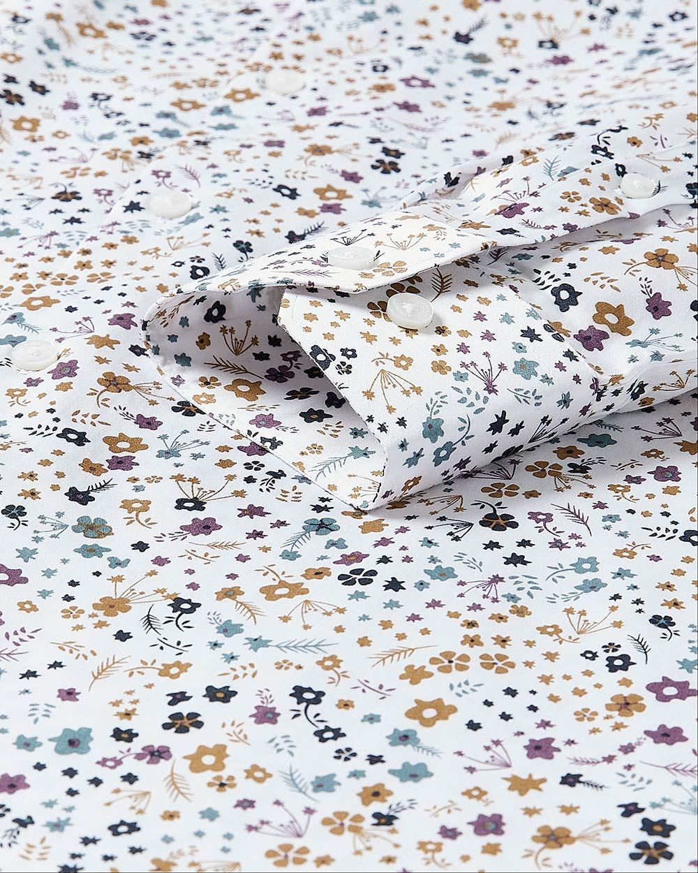 Slim Fit White Dress Shirt with Floral Pattern