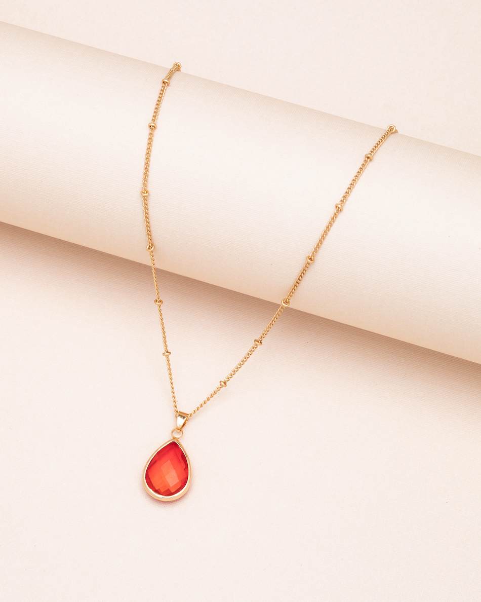 Silvertone July Ruby Red Birthstone Teardrop Necklace - Don't AsK