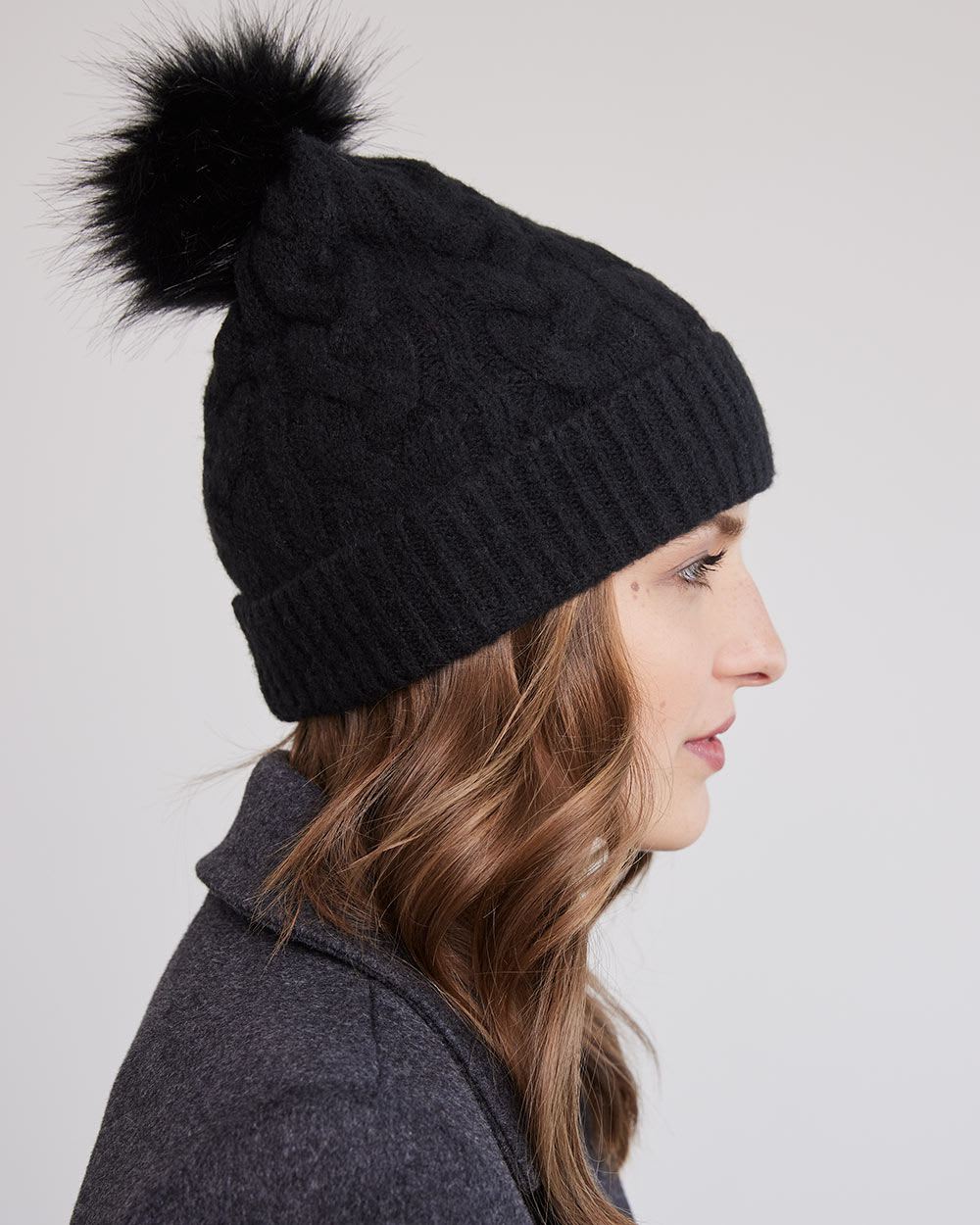 Cable-Knit Beanie with Pompom