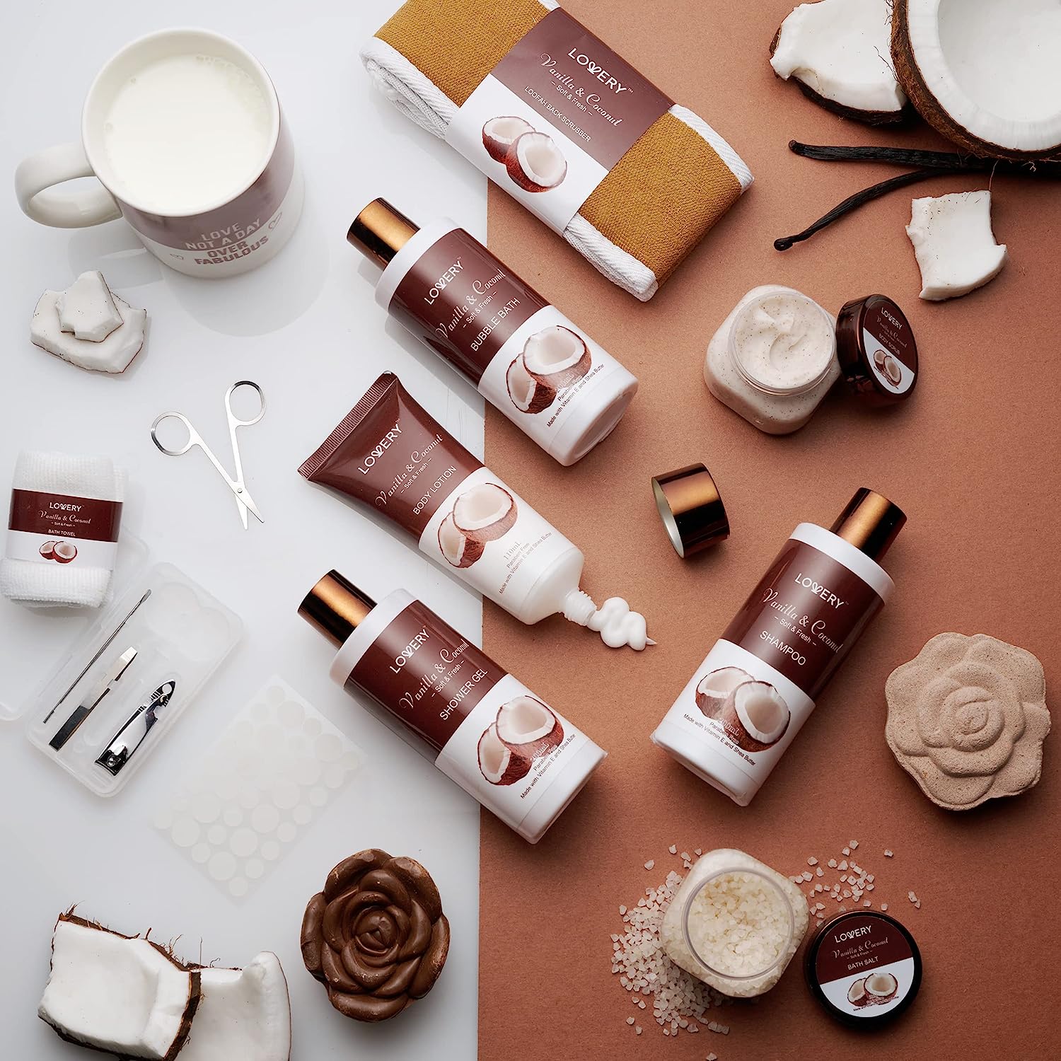 Lovery Mens Gift Set - Coconut Bath Gift Set & Shower Gift Basket - Personal Self Care Kit With Ash Tray