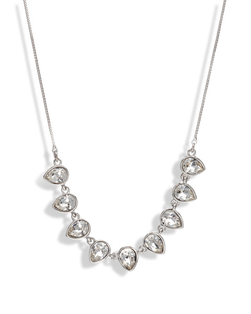 Rhodium Plated Teardrop Crystal Collar Necklace - callura