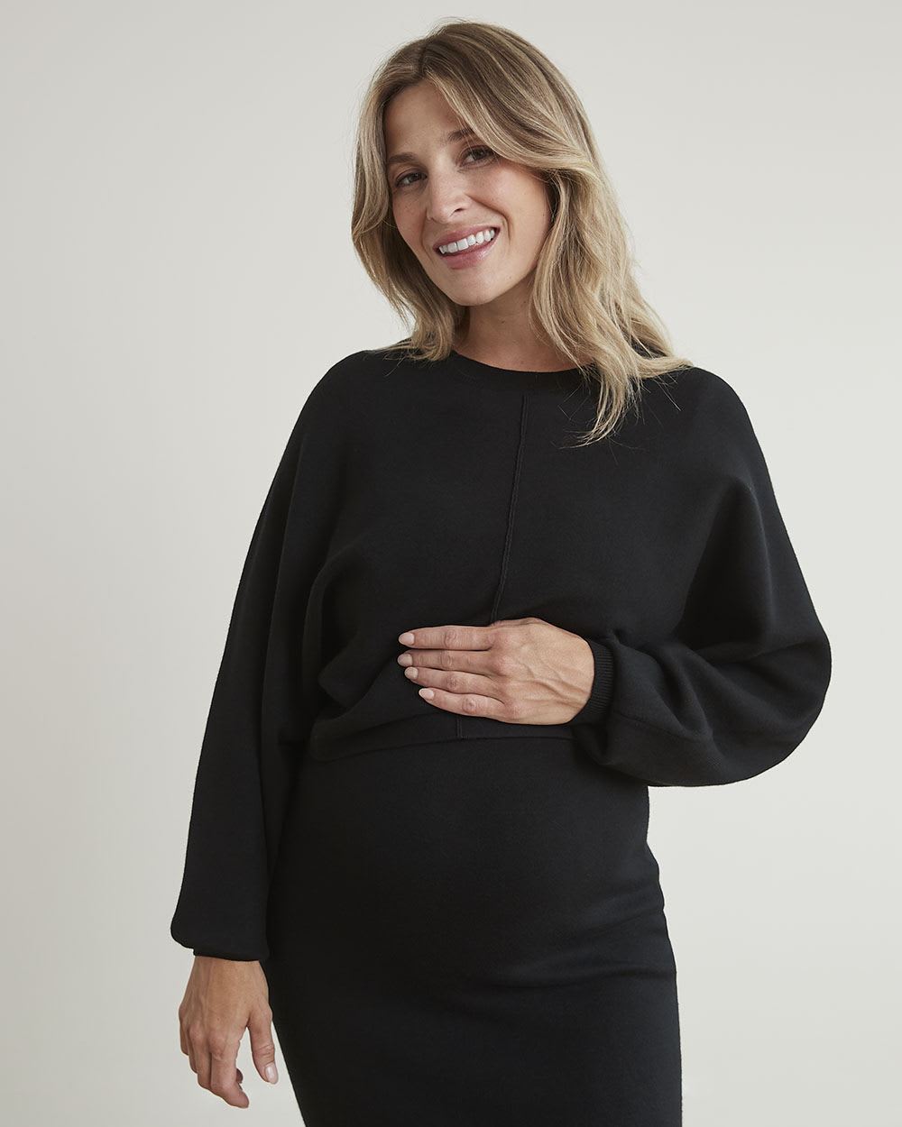 Long-Dolman-Sleeve Sweater with Crew Neckline - Thyme Maternity
