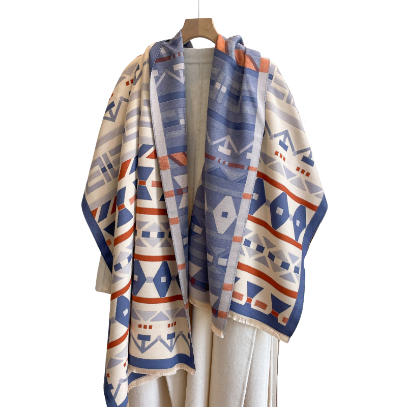 Deep Blue & Burnt Orange Geometric Patterned Scarf - Don't AsK