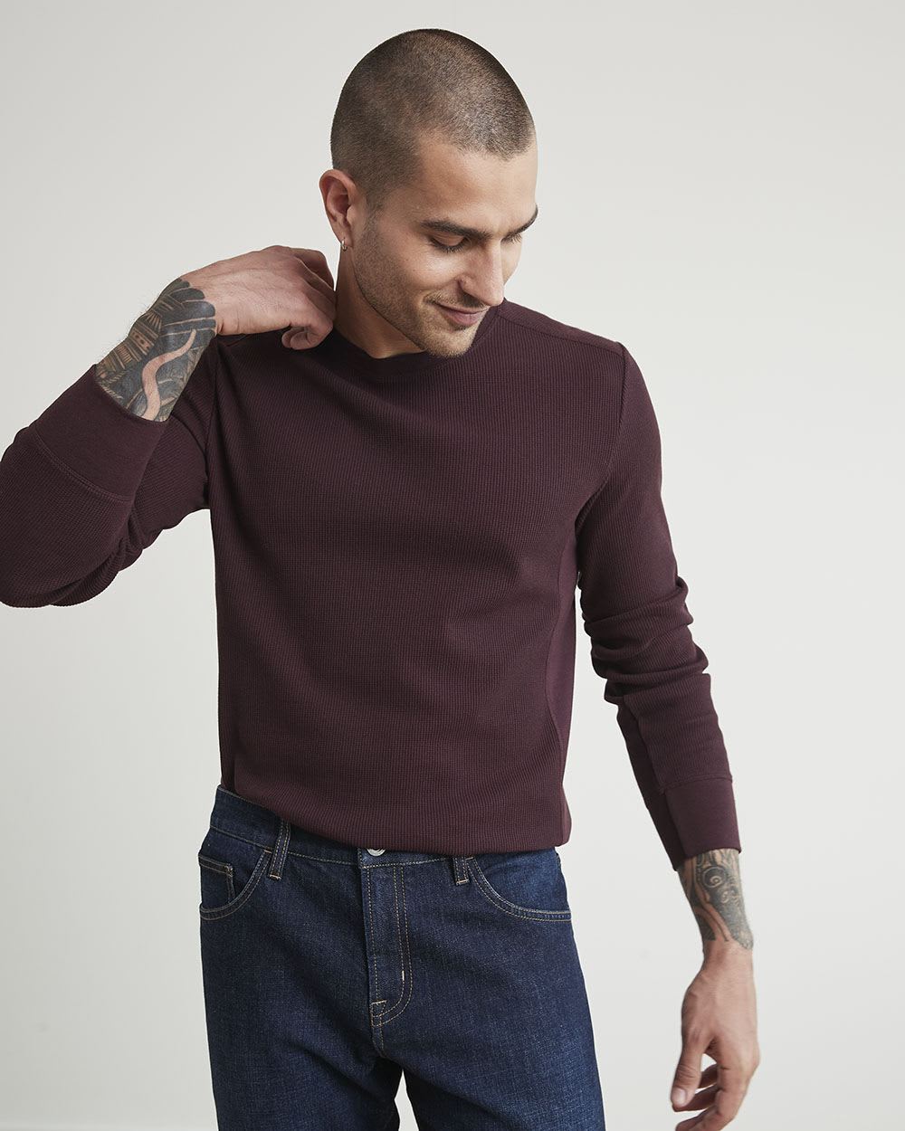Long-Sleeve Crew-Neck Waffled Tee