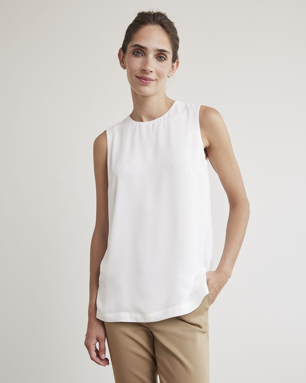 White Silky Crepe Sleeveless Blouse