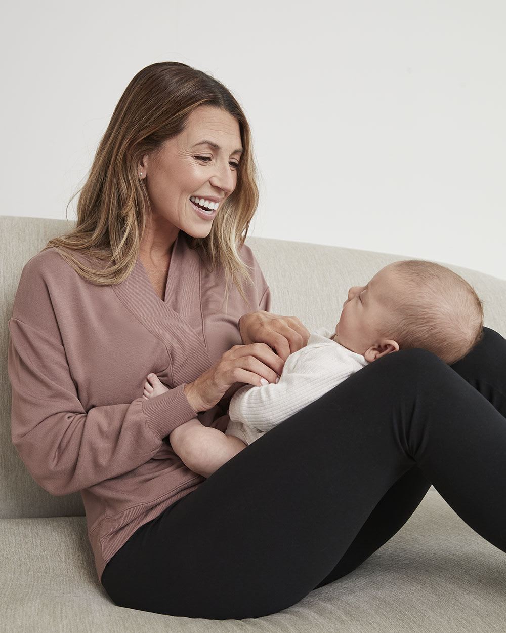 Long-Sleeve Fleece Top with Wrap V Neckline - Thyme Maternity